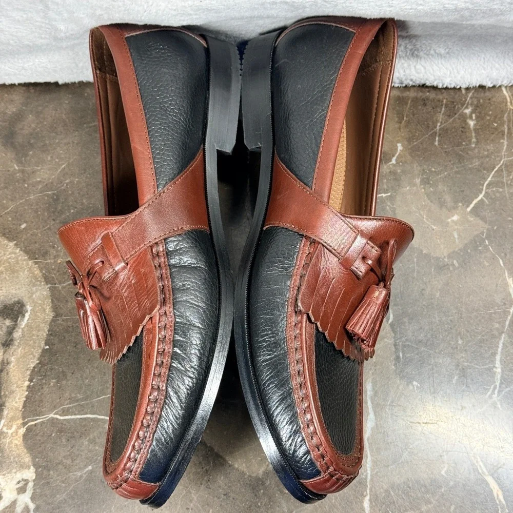 Johnston & Murphy Tassel Loafers Mens 14W Black Brown Two Tone Kiltie 20-0592